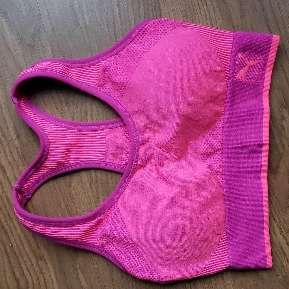 Puma Hot Pink Racer Back Athletic Bra Removable Cups Women's Size Small